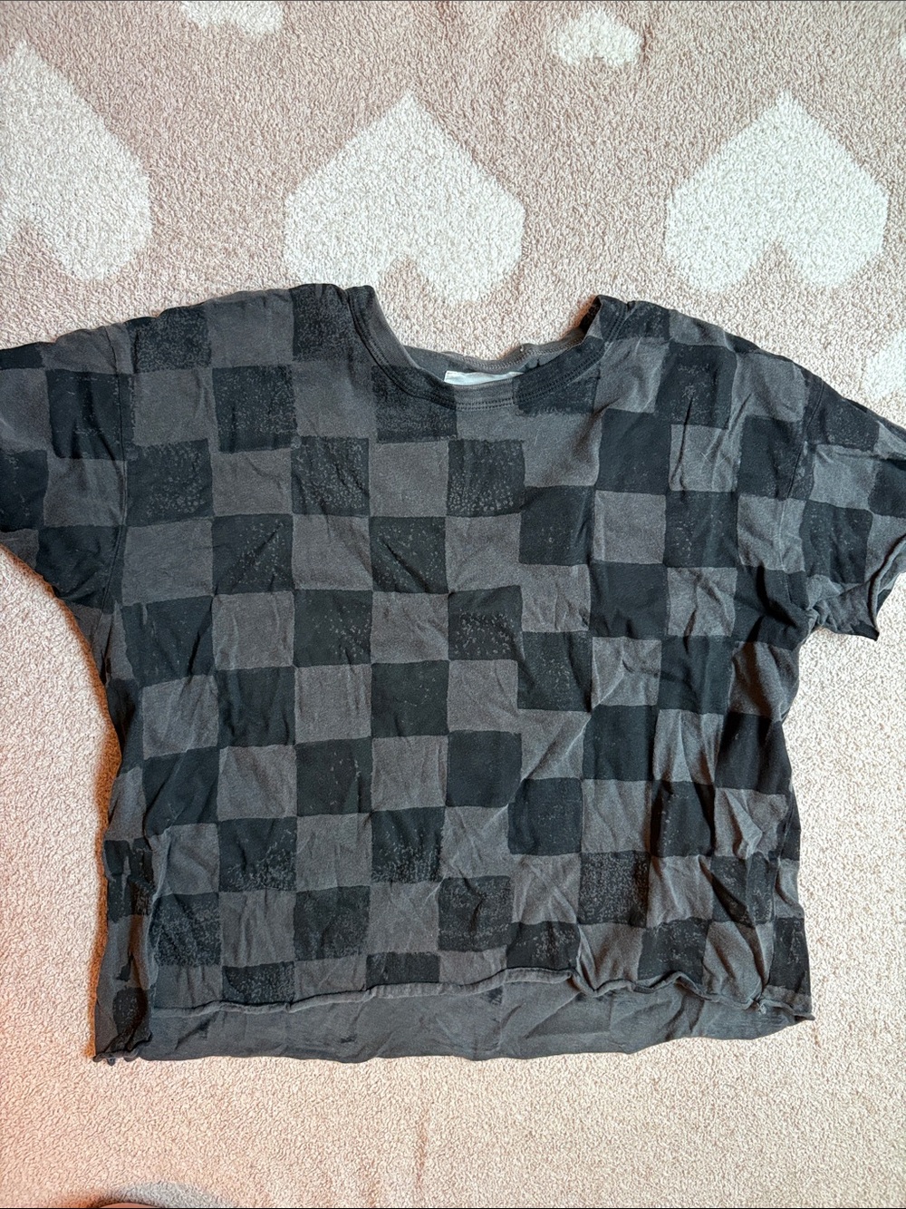 THE GREAT. Black and Charcoal Checkerboard Short Sleeve Tee